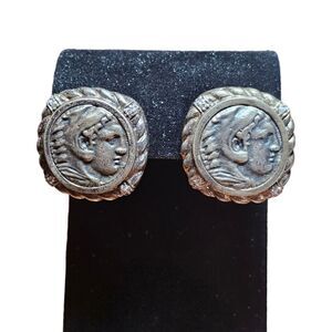 Judith Ripka Sterling Silver Greek Coin Diamonique Textured Rope Omega Earrings